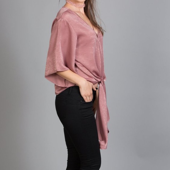 [LIKE 🆕] Kimono Sleeve Satin Top in Dusty Rose - Picture 5 of 8